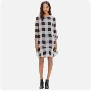 Madewell Inkcheck Silk Ruffle Hem Flowy Dress